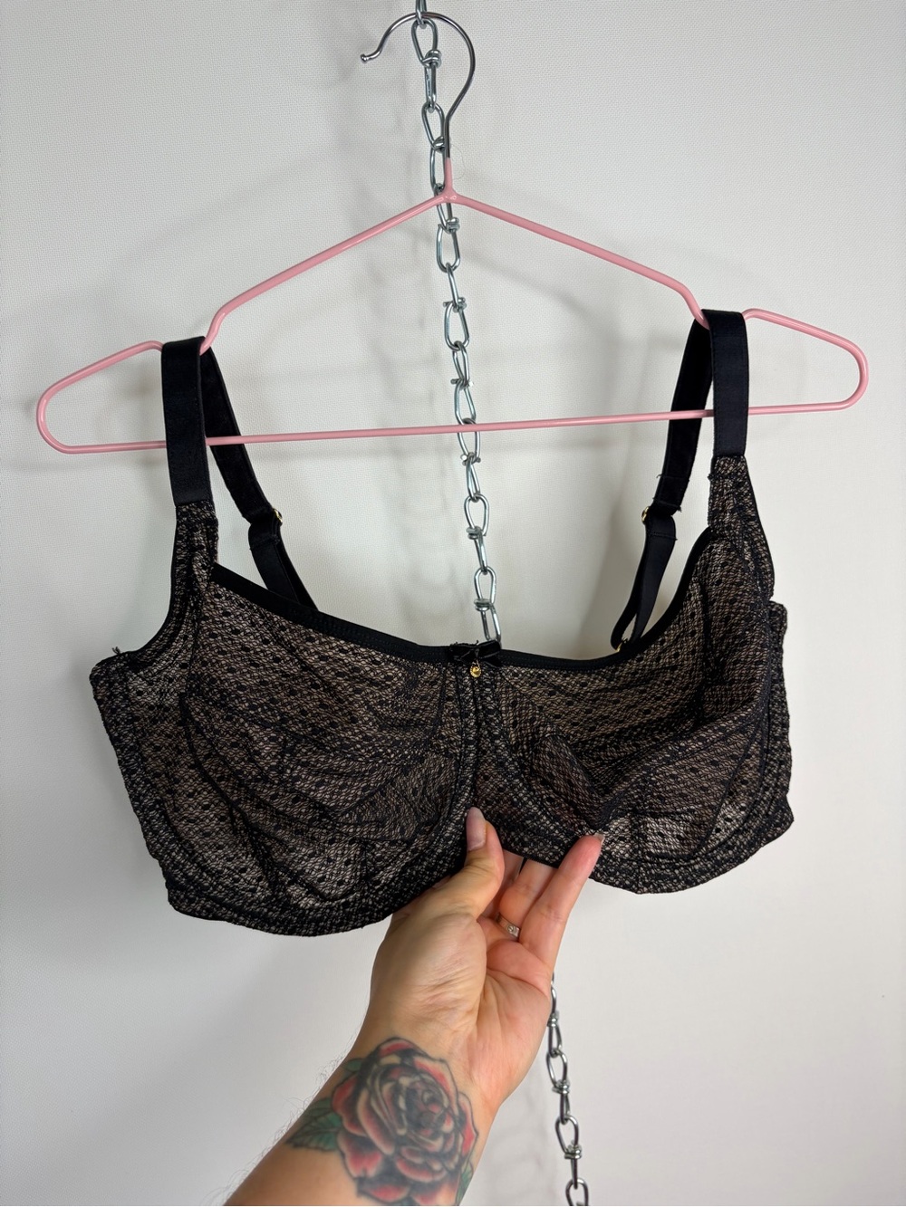Panache Black Lace Underwire Bra with Sheer Overlay